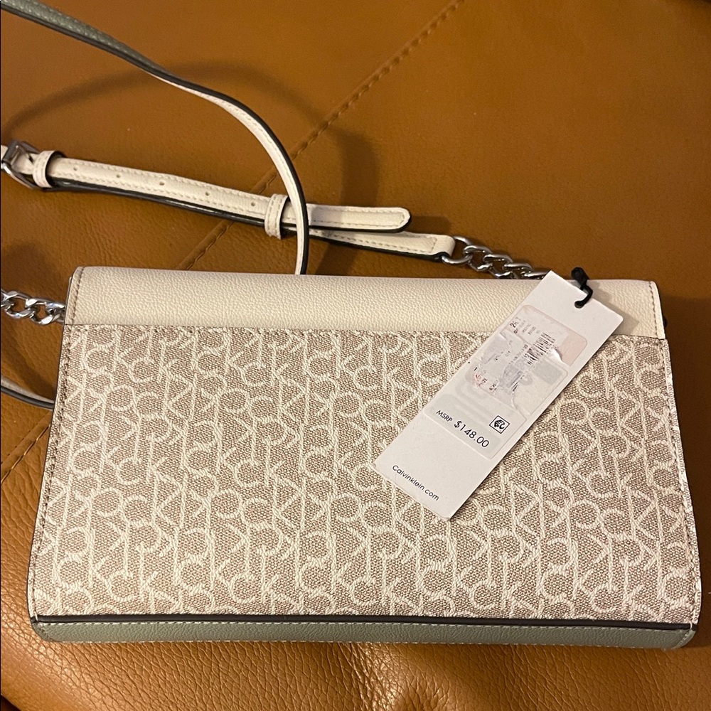 Calvin Klein Cream and Mint Crossbody Bag - Picture 2 of 3